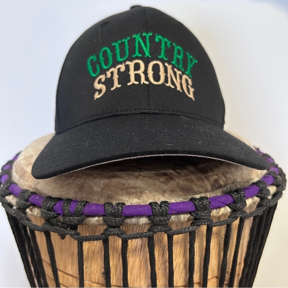 Country Strong Baseball Cap FlexFit Black Unisex Festival Cowboy Cowgirl L/XL